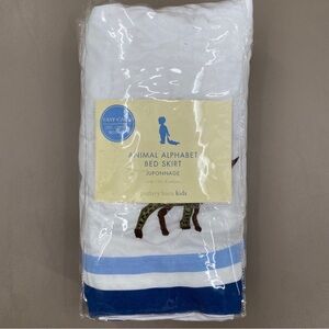 Pottery Barn Kids Animal Alphabet Crib Bed Skirt White & Blue Embroidered NWT
